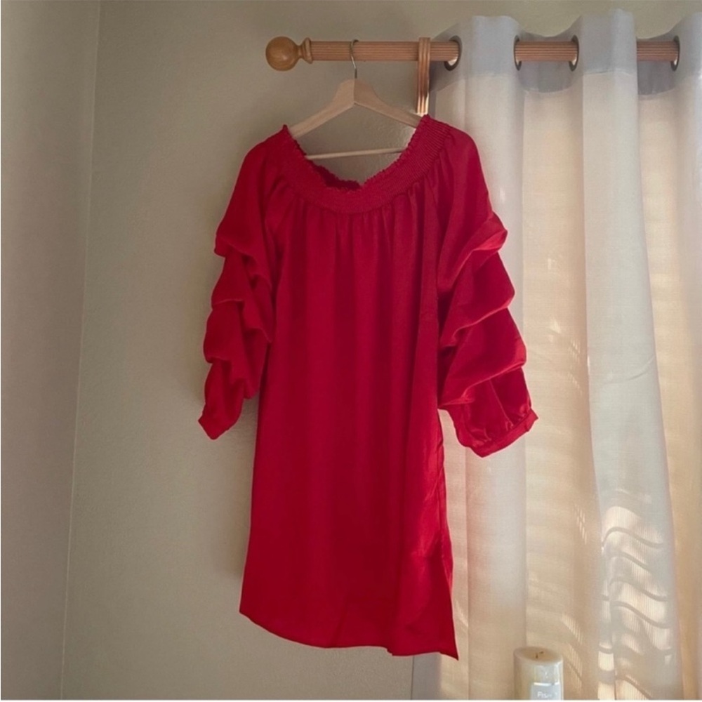 Ruched Sleeve Off The Shoulder Tunic